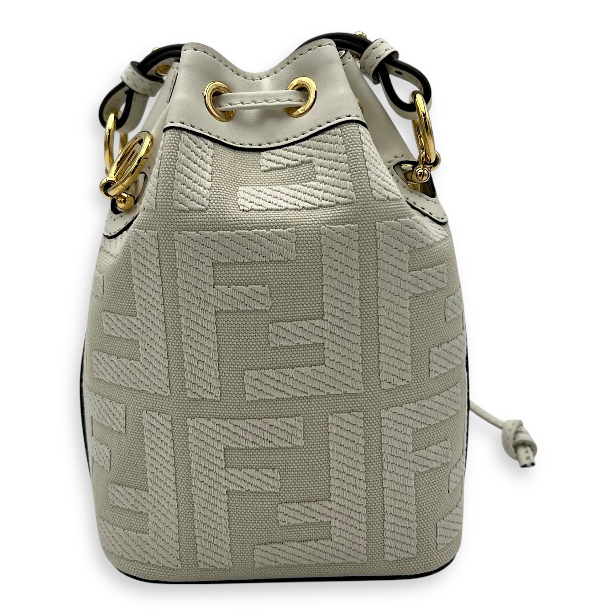 Fendi Mon Tresor Mini White Bucket Bag in Canvas, Silver hardware_2