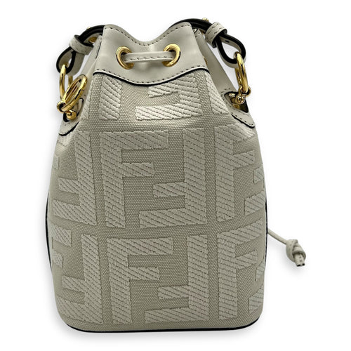 Fendi Mon Tresor Mini White Bucket Bag in Canvas, Silver hardware_2