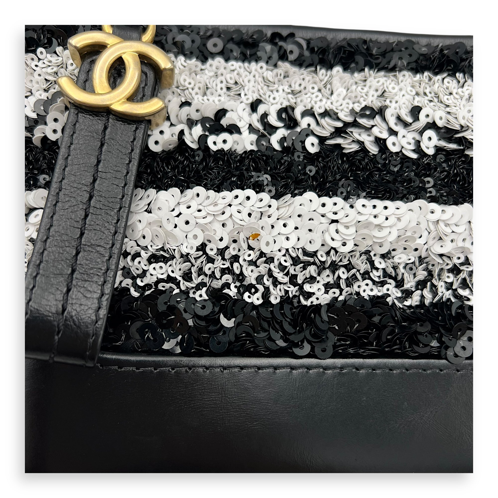 Chanel Gabrielle Small Black - White Shoulder Bag in Sequins, Gold hardware_7