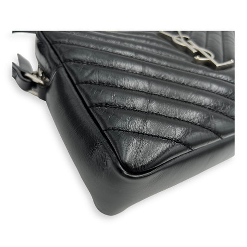 Saint Laurent Lou Camera Black Crossbody Bag in Calfskin, Silver hardware_8
