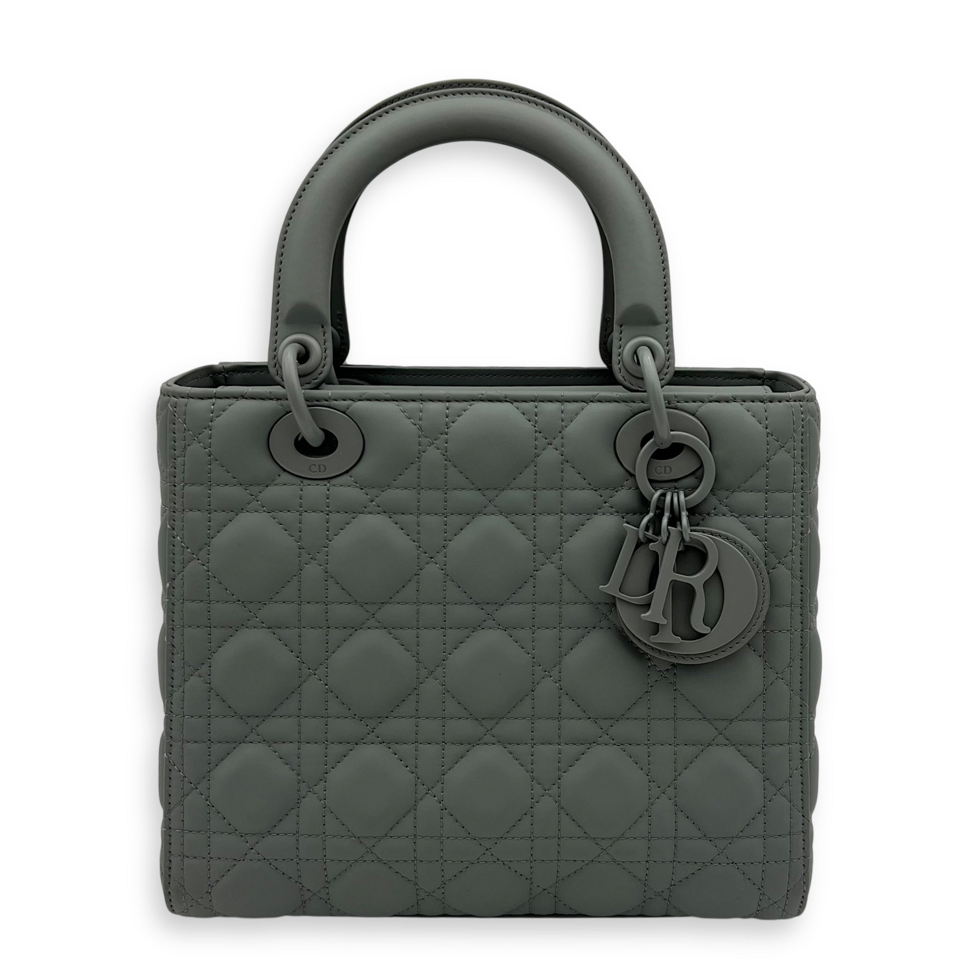 Christian Dior Lady Dior Medium Grey Top Handle Bag in Lambskin, Ultramatte hardware_1