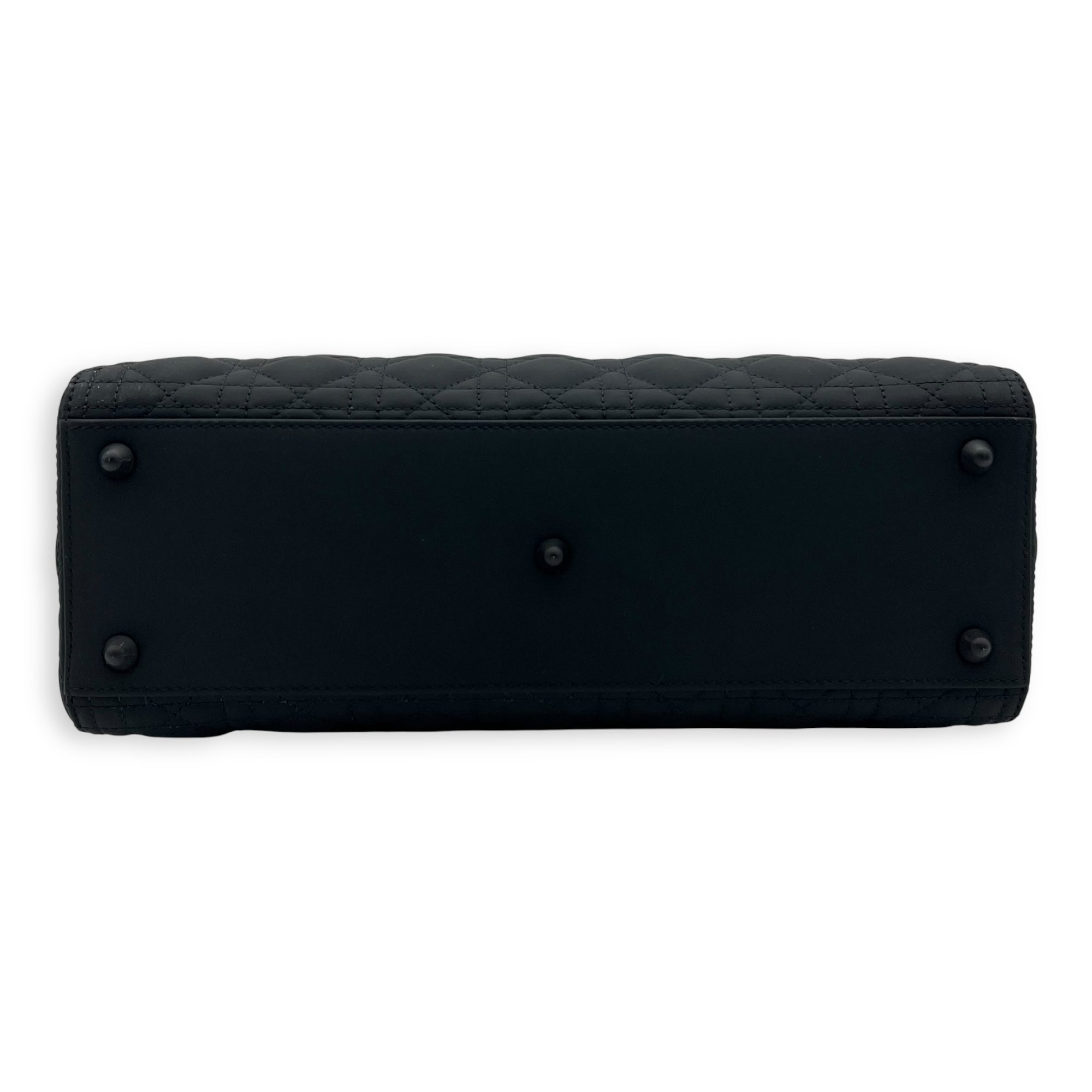 Christian Dior Lady Dior Large Black Top Handle Bag in Lambskin, Ultramatte hardware_5