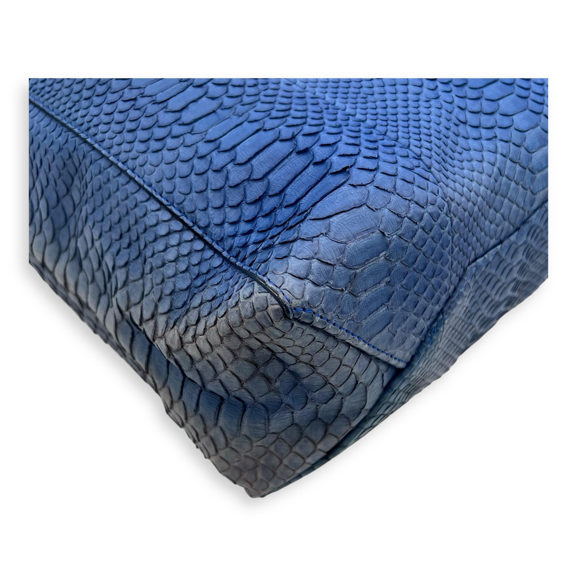 Celine Cabas Tote Bag Blue in Python Leather, Gold hardware_10