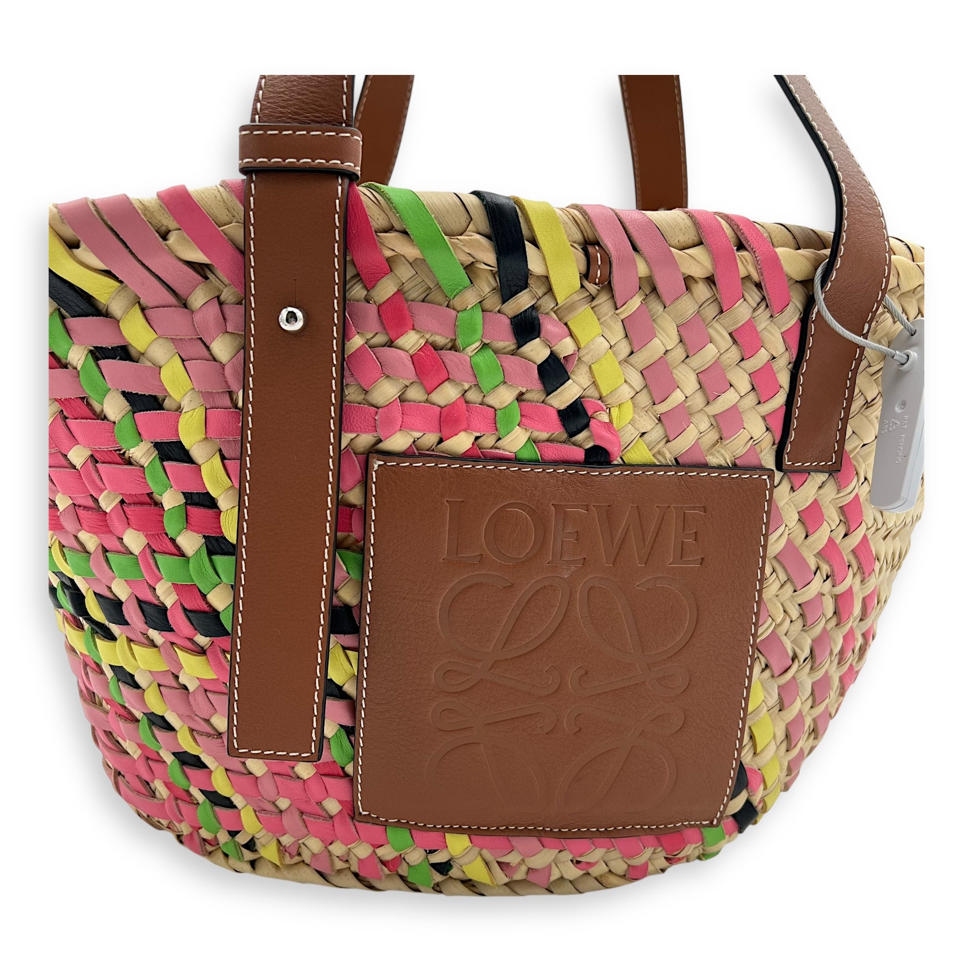 Loewe Basket Beige Top Handle Bag in Raffia, Silver hardware_7