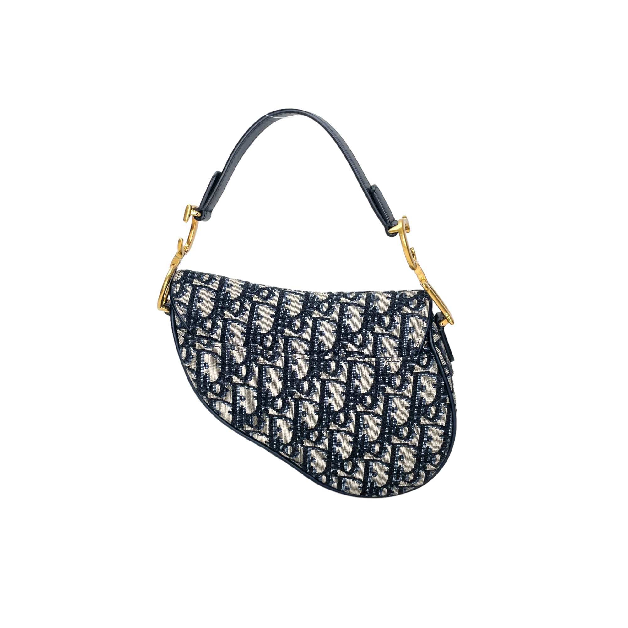 Saddle Mini Blue Top Handle Bag in Jacquard, Gold hardware