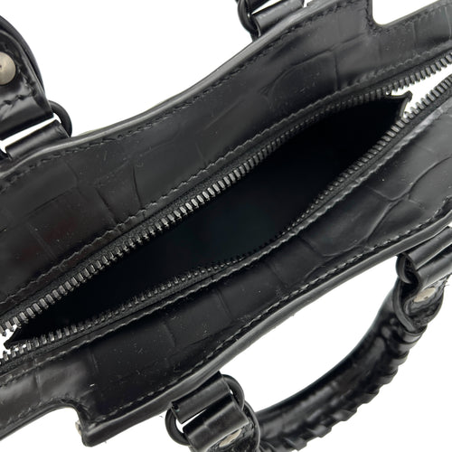 Neo Classic Top Handle Bag Mini Black in Crocodile Embossed Calfskin , Lacquered Metal Hardware