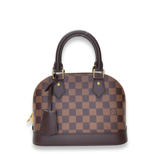 Alma Top Handle Bag BB Damier Ebene in Coated Canvas, Gold hardware