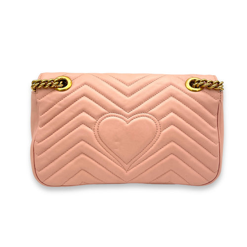 GG Marmont Shoulder Bag Small Pink in Calfskin, Gold hardware