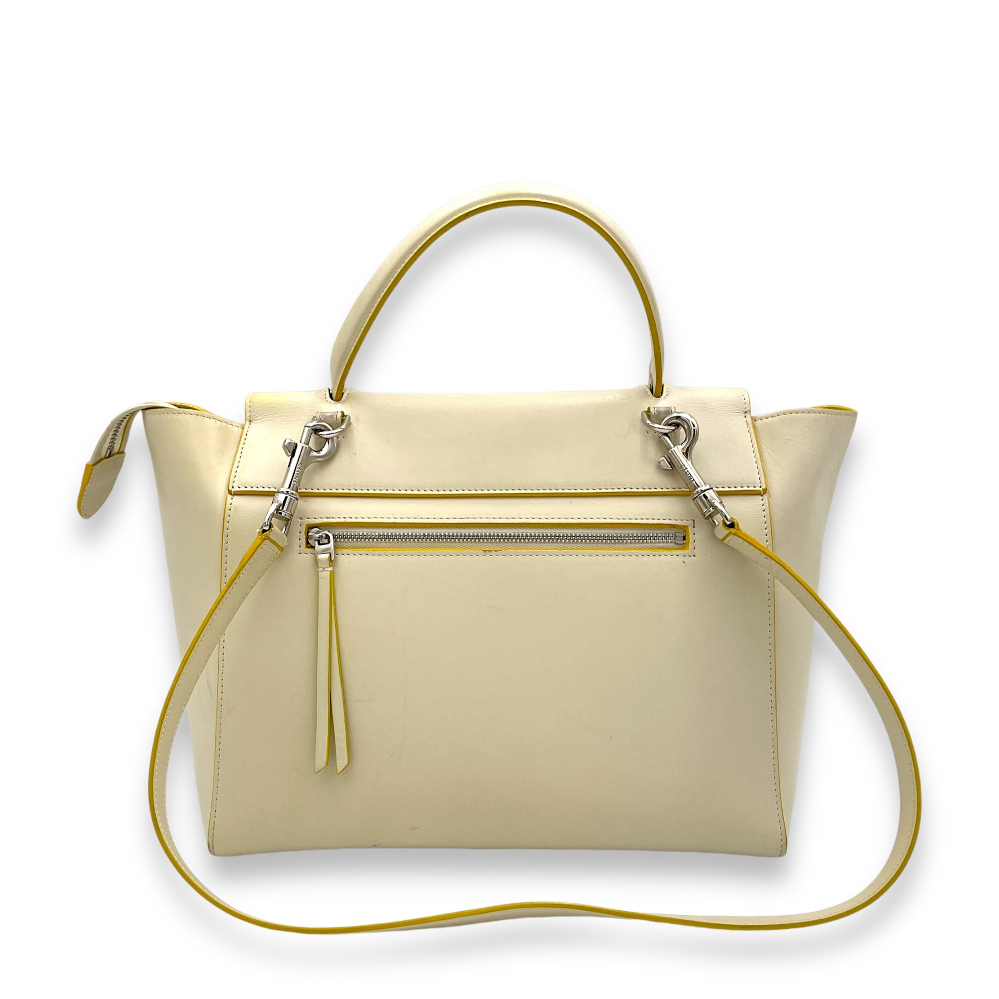 Belt Mini White Top Handle Bag in Calfskin, Silver hardware