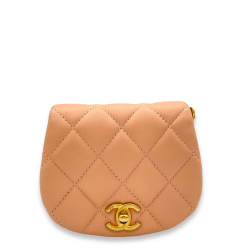 Chain Clutch Mini Beige Crossbody Bag in Lambskin, Gold hardware