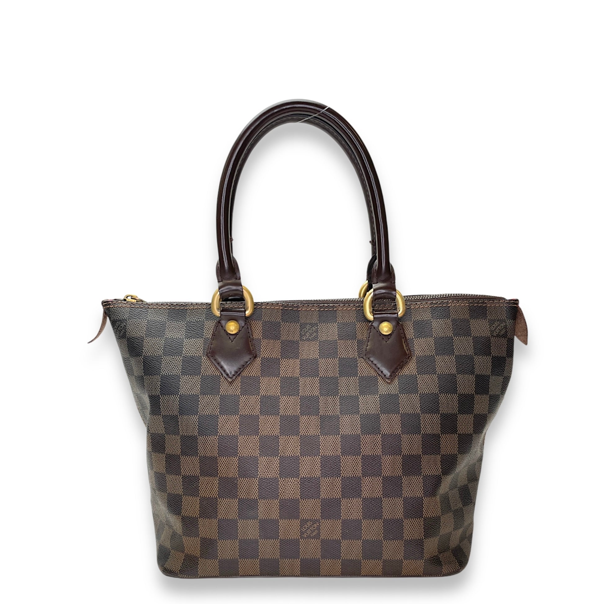 Saleya Top Handle Bag Damier Ebene in Coated Canvas, Gold hardware