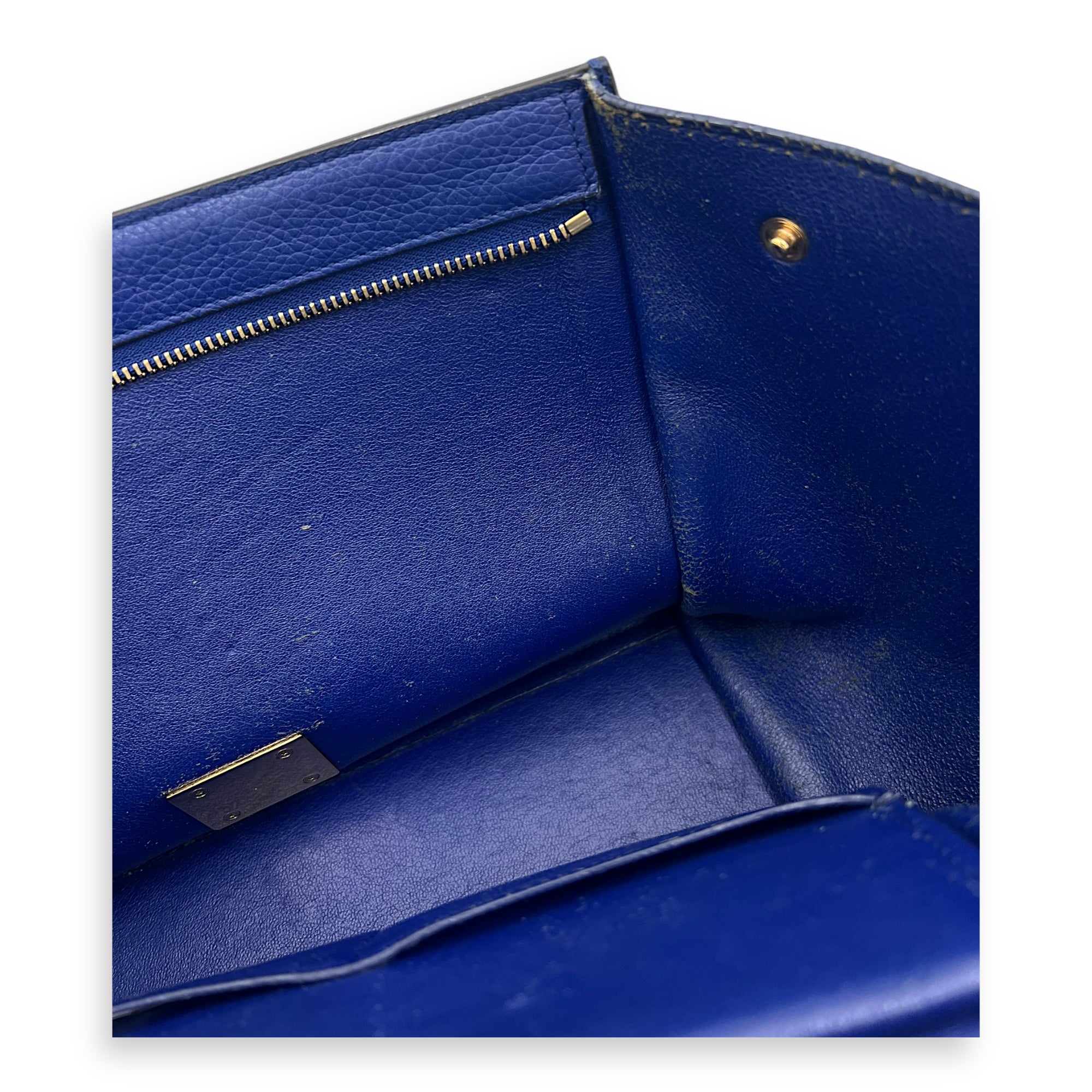 Trapeze Small Blue Shoulder Bag in Calfskin, Gold hardware