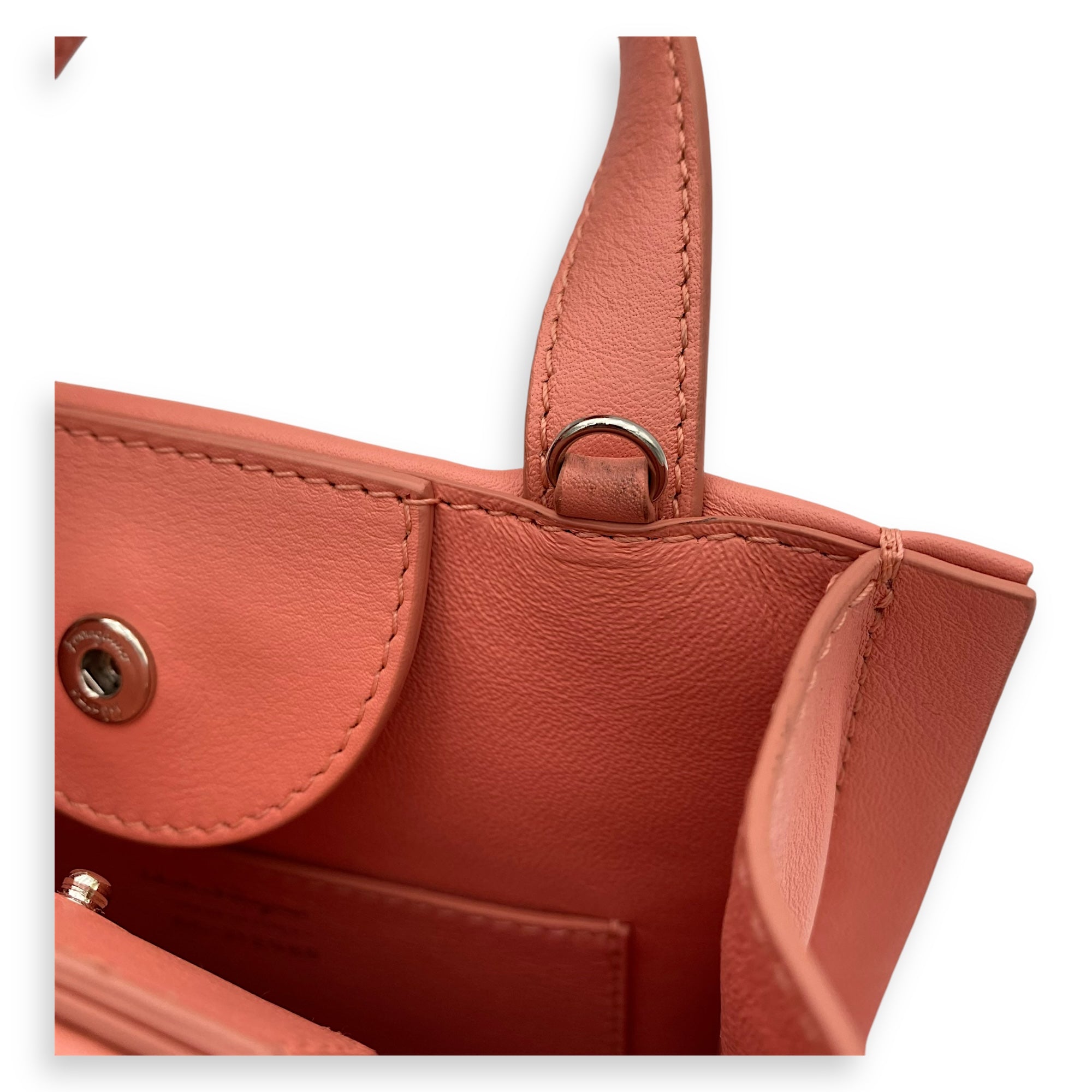 Viva Bow Top Handle Bag Mini Coral in Calfskin, Lacquered Metal hardware