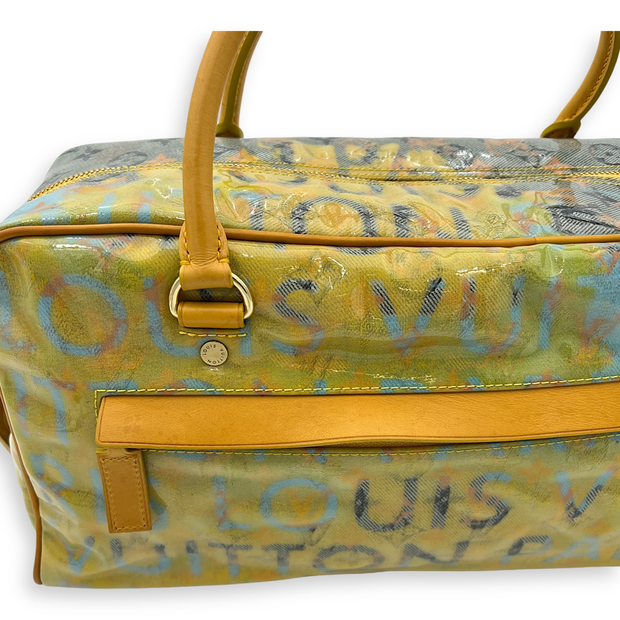 Richard Prince Pulp Weekender Yellow Top Handle Bag in Vinyl, Gold hardware