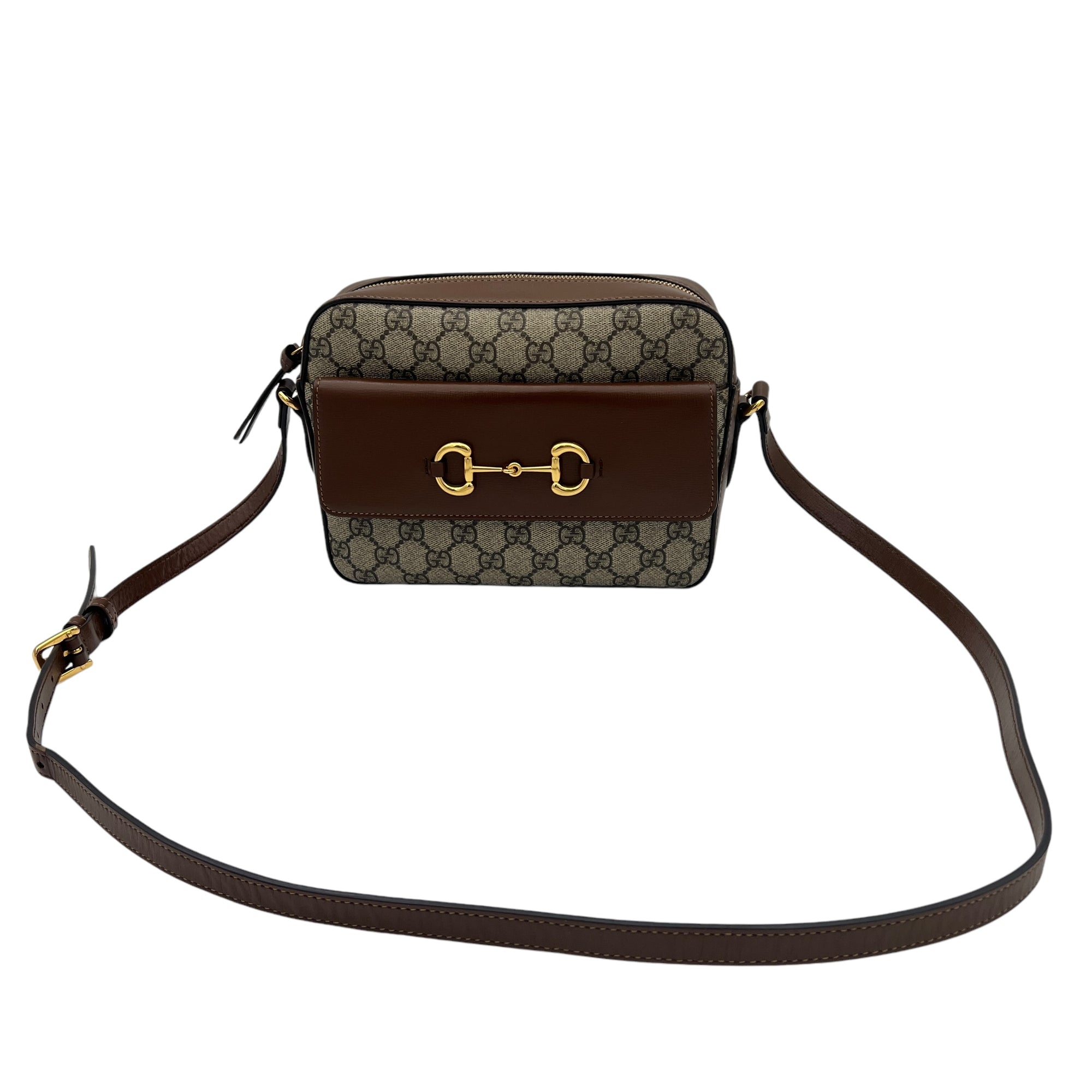 Horsebit 1955 Crossbody Bag Brown in Coated Canvas, Gold hardware