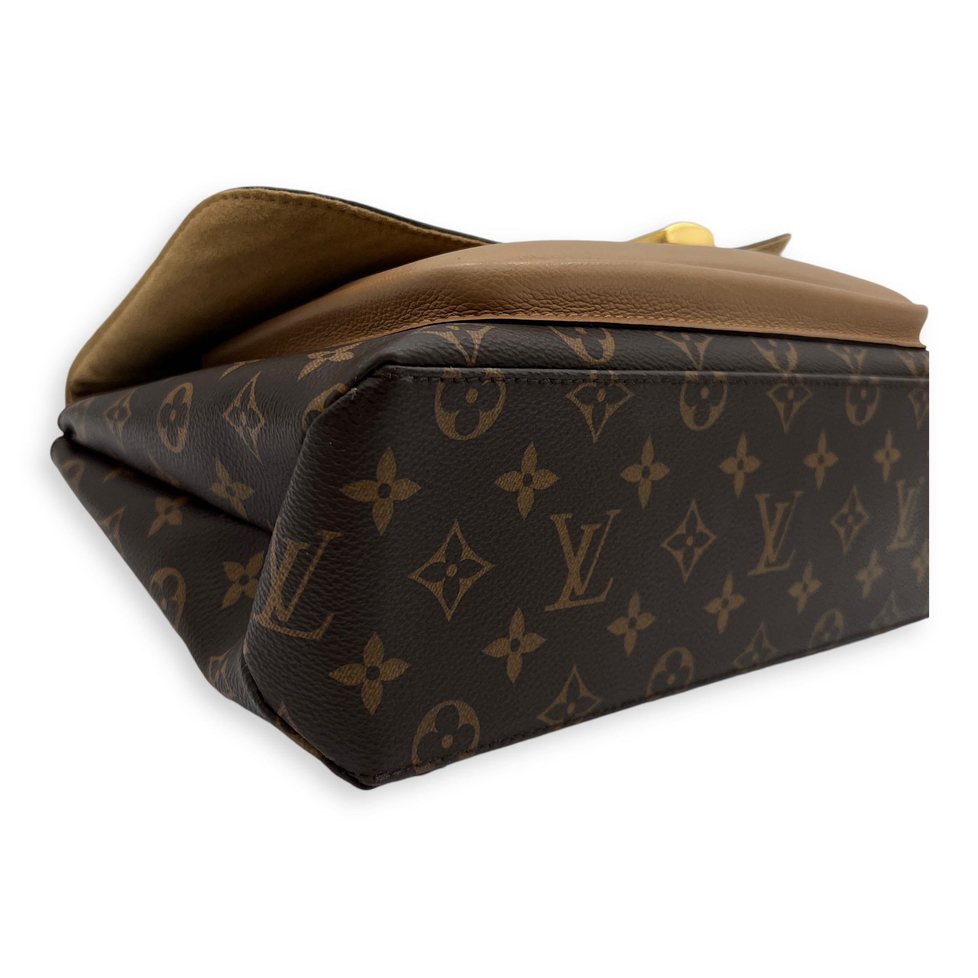 Marignan Top Handle Bag Brown in Monogram Coated Canvas, Gold hardware