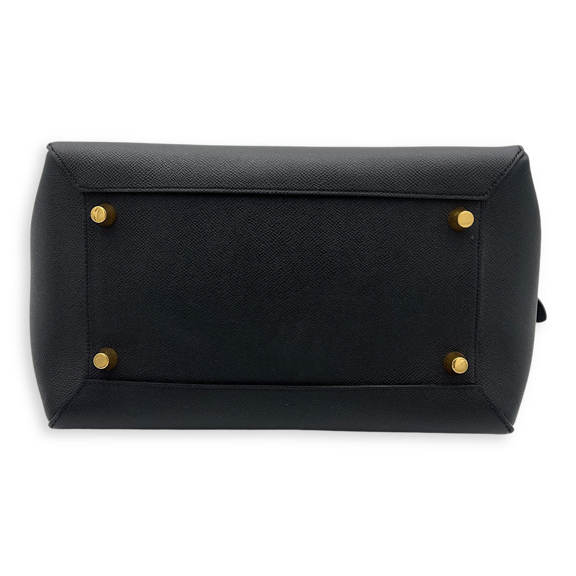 Belt Mini Black Top Handle Bag in Calfskin, Gold hardware