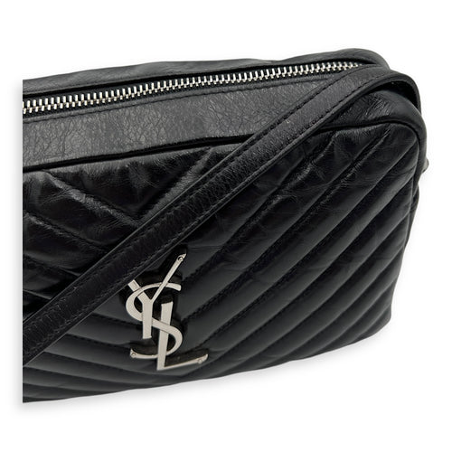 Lou Crossbody Bag Black in Calfskin, Silver hardware