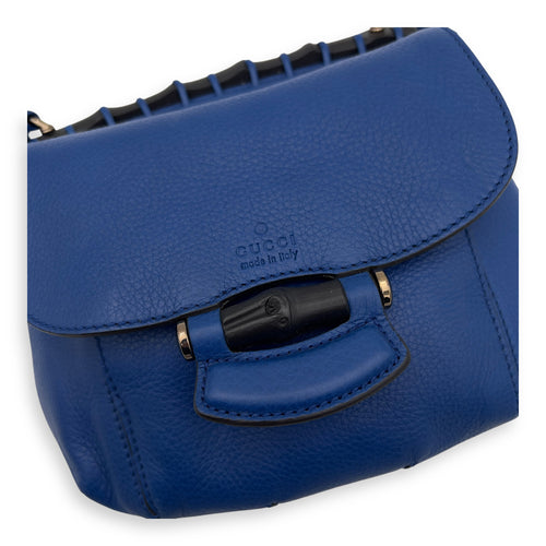 Bamboo Crossbody Bag Blue in Calfskin, Silver hardware