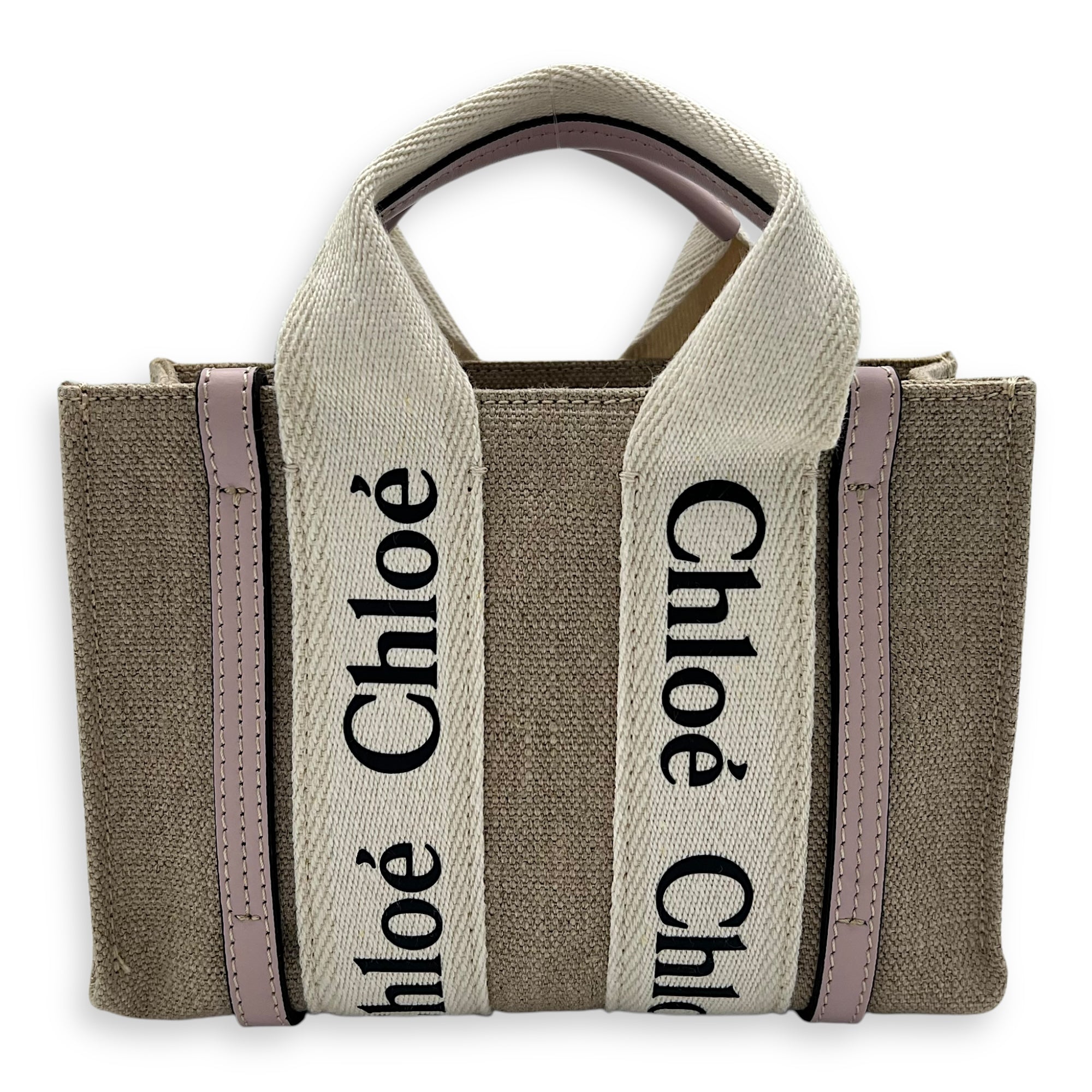 Woody Top Handle Bag Mini Pink in Canvas, Silver hardware