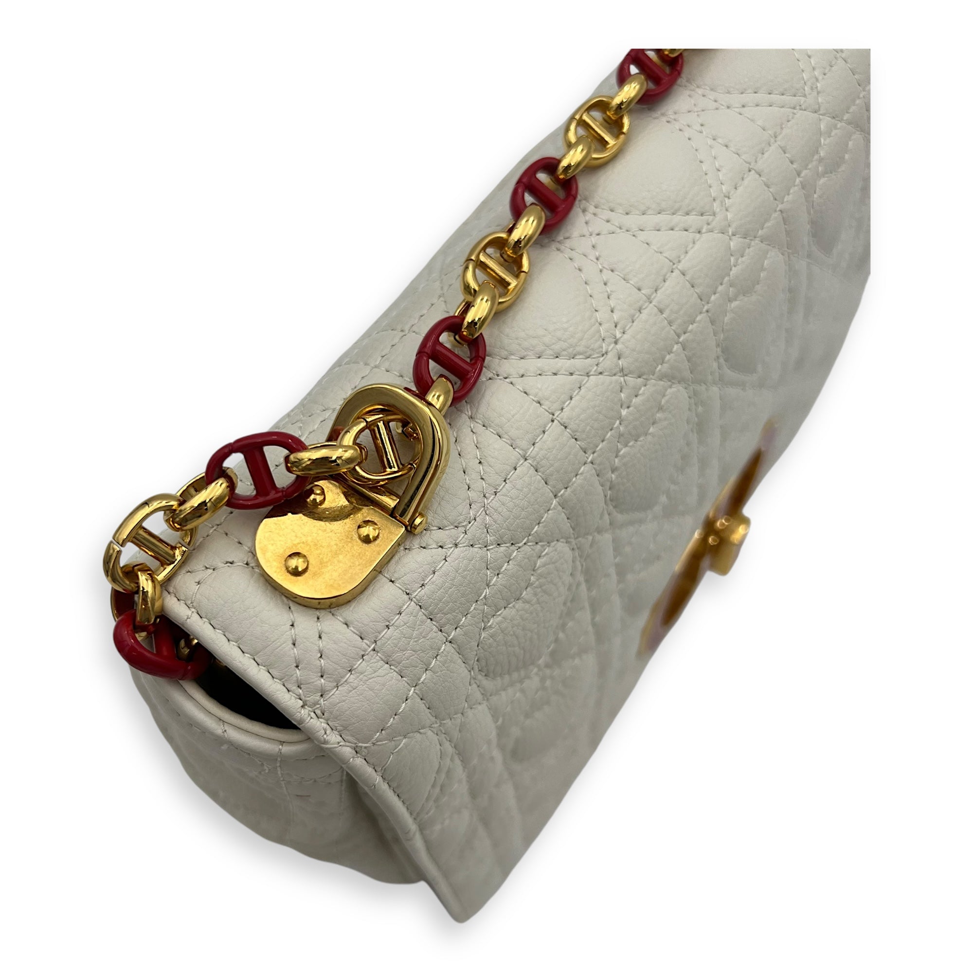 Christian Dior Caro Medium White Crossbody Bag in Calfskin, Gold hardware_10