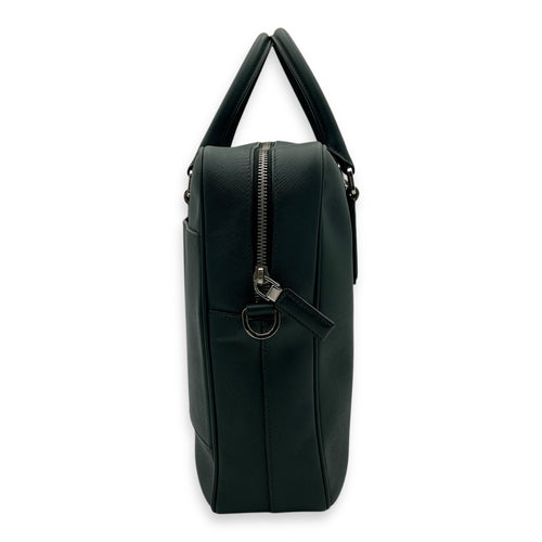 Prada Travel Line Large Green Brief case in Saffiano Leather, Silver hardware_3