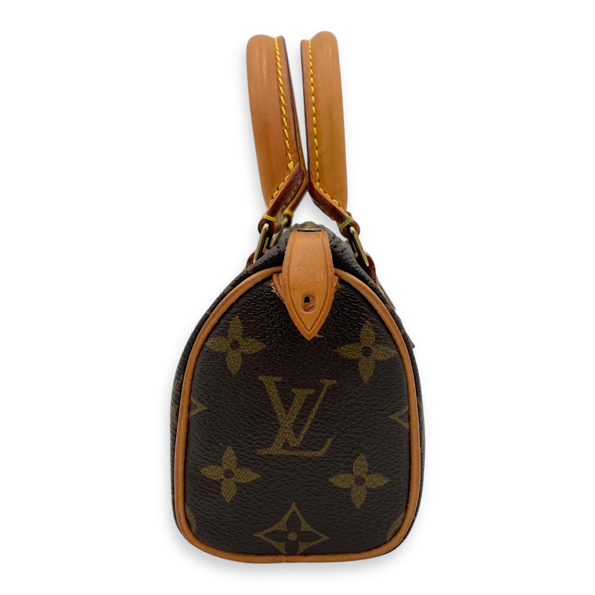 Louis Vuitton Speedy Nano Brown Crossbody Bag in Monogram Coated Canvas, Gold hardware_4