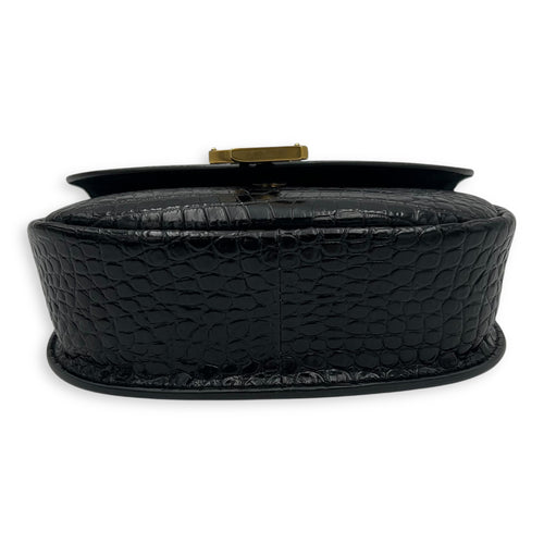 Saint Laurent Kaia Crossbody Bag Black in Python Embossed Calfskin, Gold hardware_5