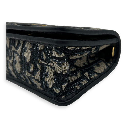 Christian Dior 30 Montaigne Wallet On Chain Blue in Jacquard, Gold hardware_10