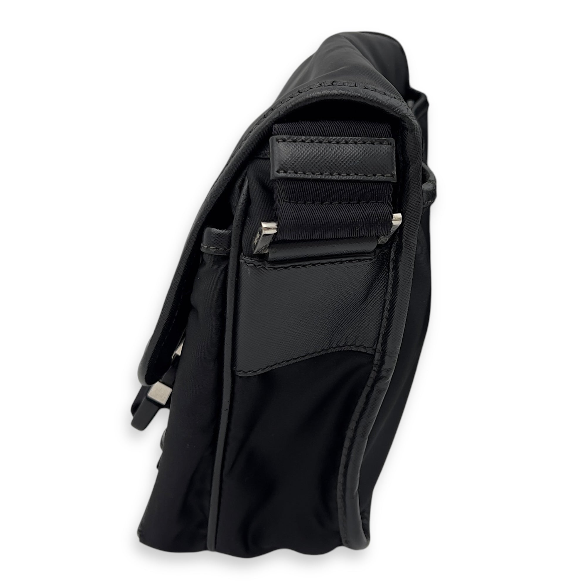 Prada Logo Messenger Black in Nylon, Silver hardware_3
