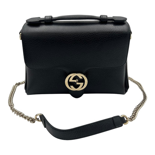 Gucci Interlocking G Top Handle Bag Black in Calfskin, Gold hardware_11