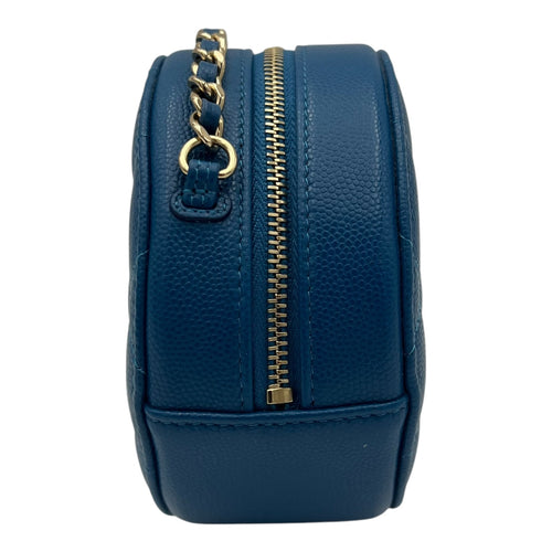 Chanel Round CC Crossbody Bag Blue in Caviar Leather, Gold hardware_3