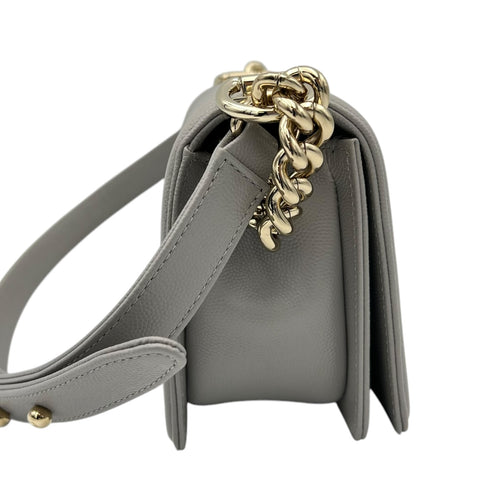 Chanel Chevron Quilted Boy Small Grey Shoulder Bag in Caviar Leather, Gold hardware_3