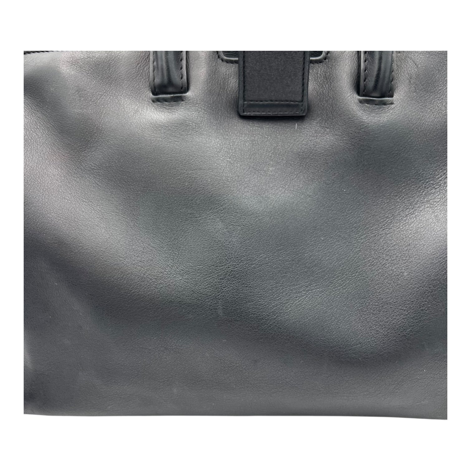 Saint Laurent Cabas Top Handle Bag Black in Calfskin, Lacquered Metal hardware_8