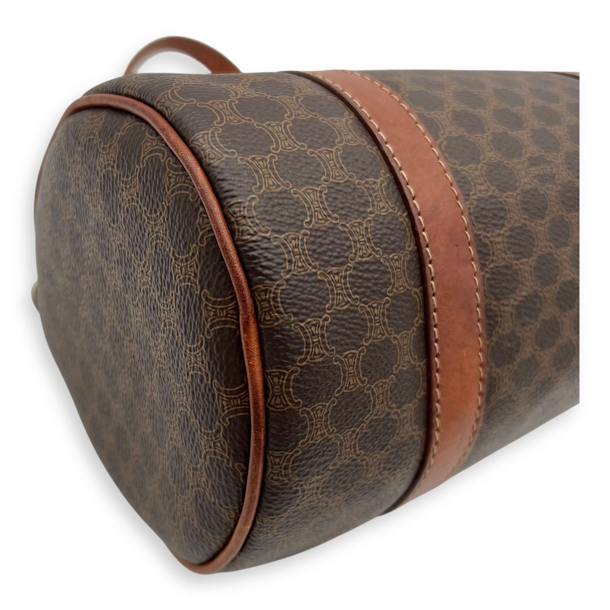 Celine Macadam Shoulder Bag Brown in Coated Canvas, Gold hardware_12