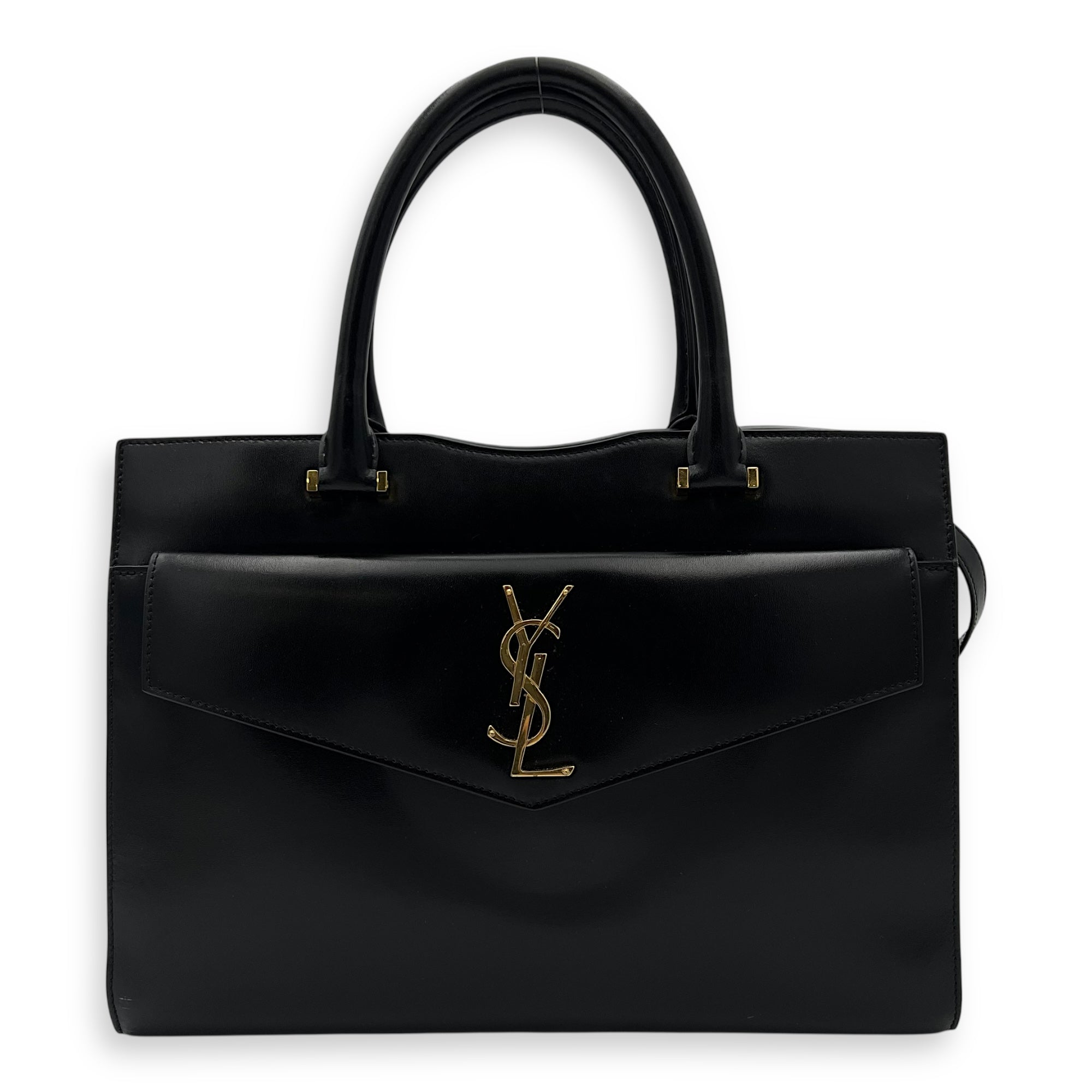 Saint Laurent Uptown Top Handle Bag Black in Calfskin, Gold hardware_1