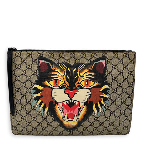 Gucci Tiger Pouch Brown in Coated Canvas, Silver hardware_1
