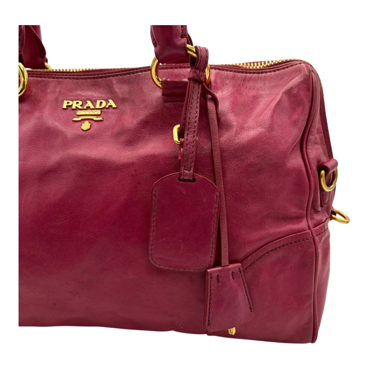 Prada Vitello Shine Top Handle Bag Medium Pink in Calfskin, Gold hardware_8