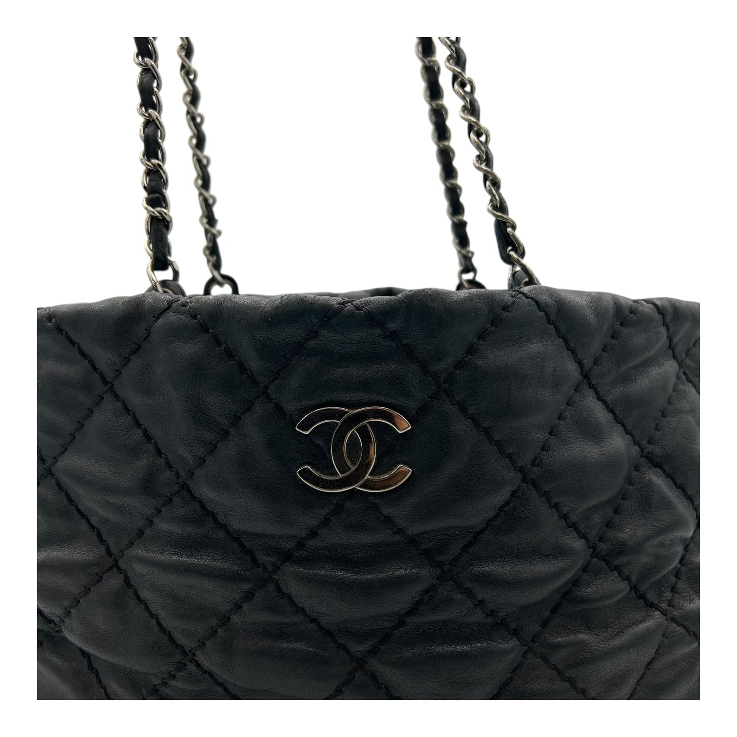 Chanel Wild stitch  Tote Bag Blue in Linen, Silver hardware_8
