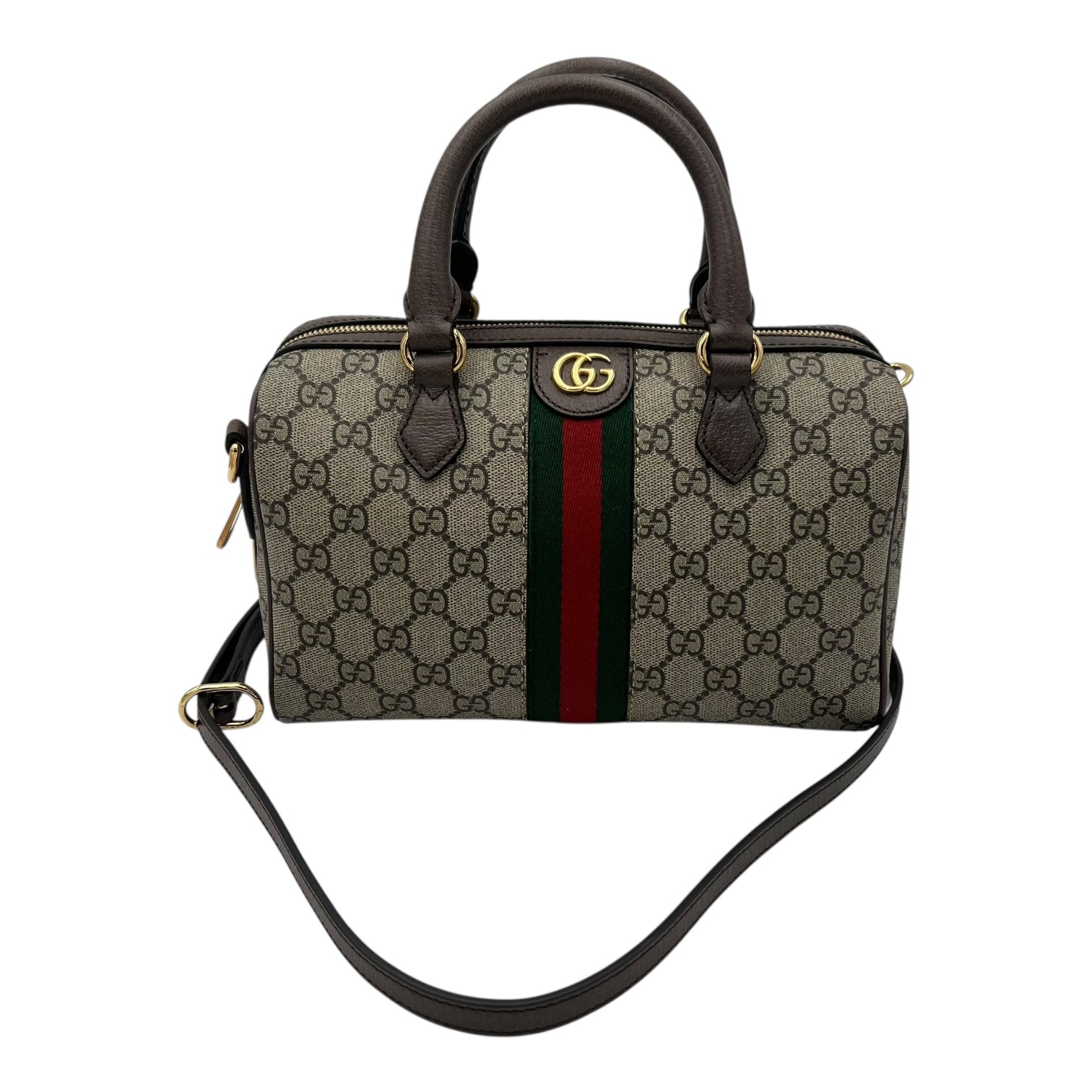Gucci Ophidia Top Handle Bag Boston Brown in Coated Canvas, Gold hardware_9
