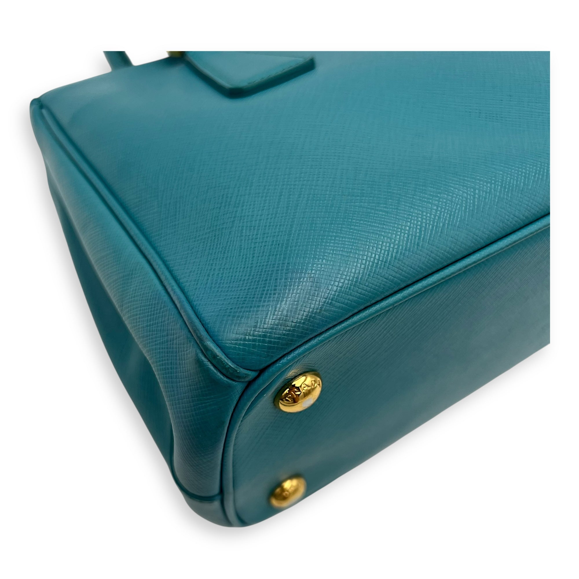 Prada Galleria Top Handle Bag Blue in Saffiano Leather, Gold hardware_9