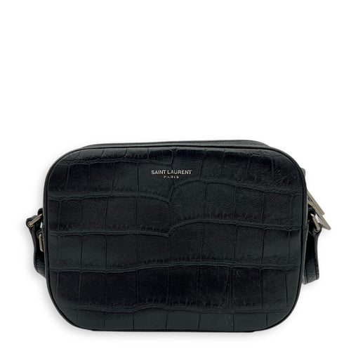 Saint Laurent Camera Crossbody Bag Beige in Crocodile Embossed Calfskin, Silver hardware_1