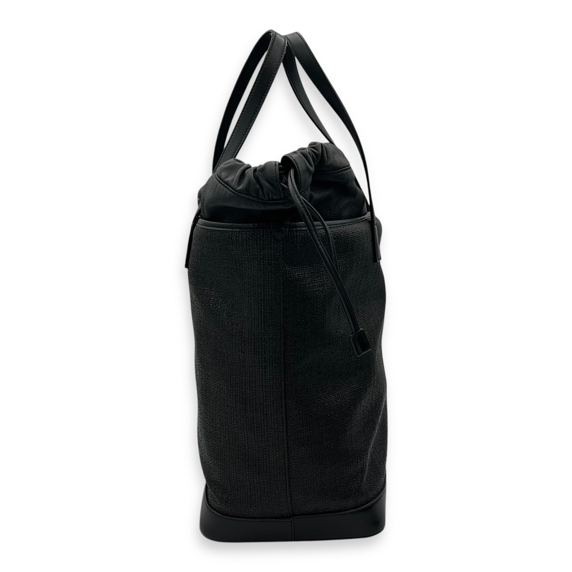 Saint Laurent Teddy Tote Bag Black in Raffia, Silver hardware_4