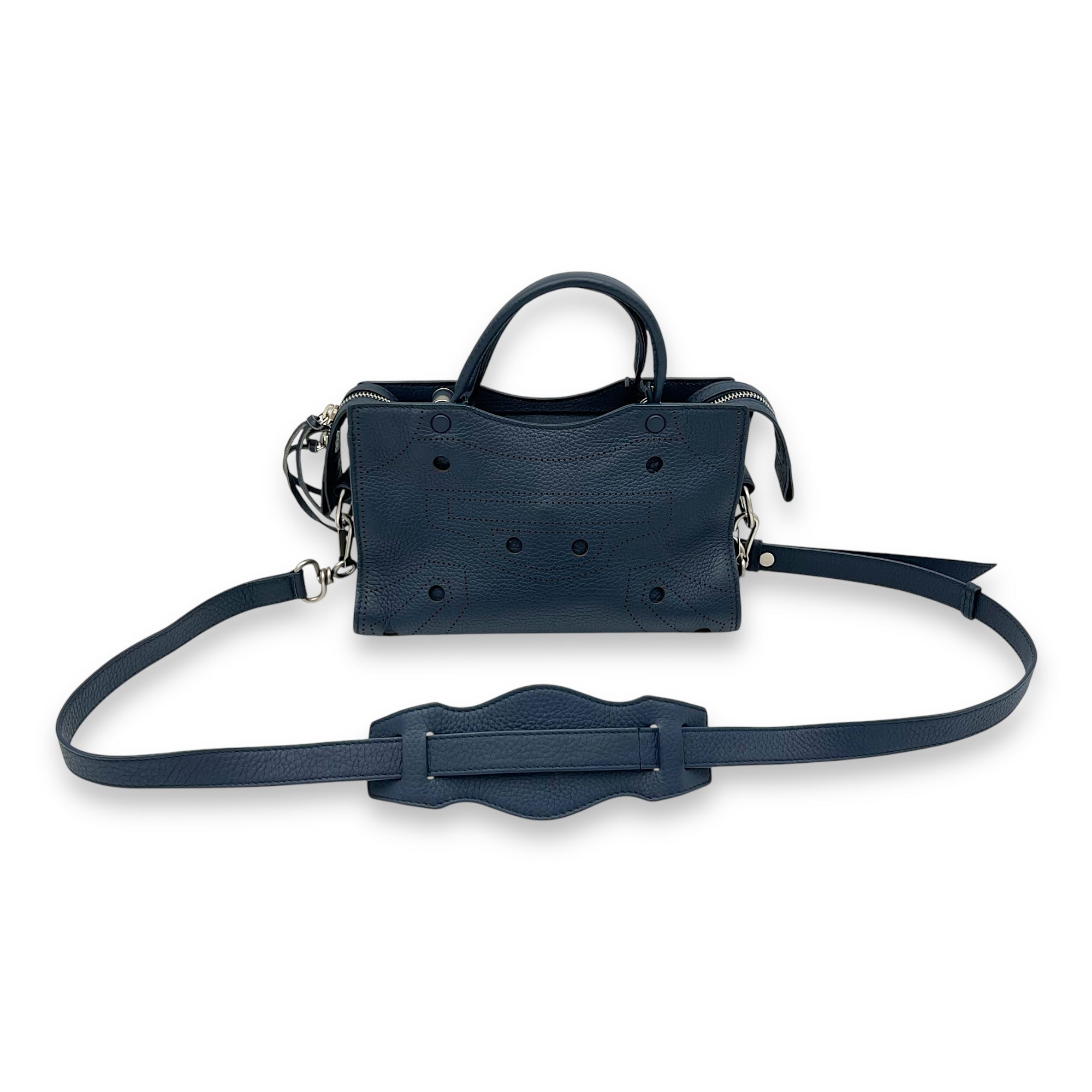 Balenciaga City Blackout Mini Blue Top Handle Bag in Calfskin, Silver hardware_8
