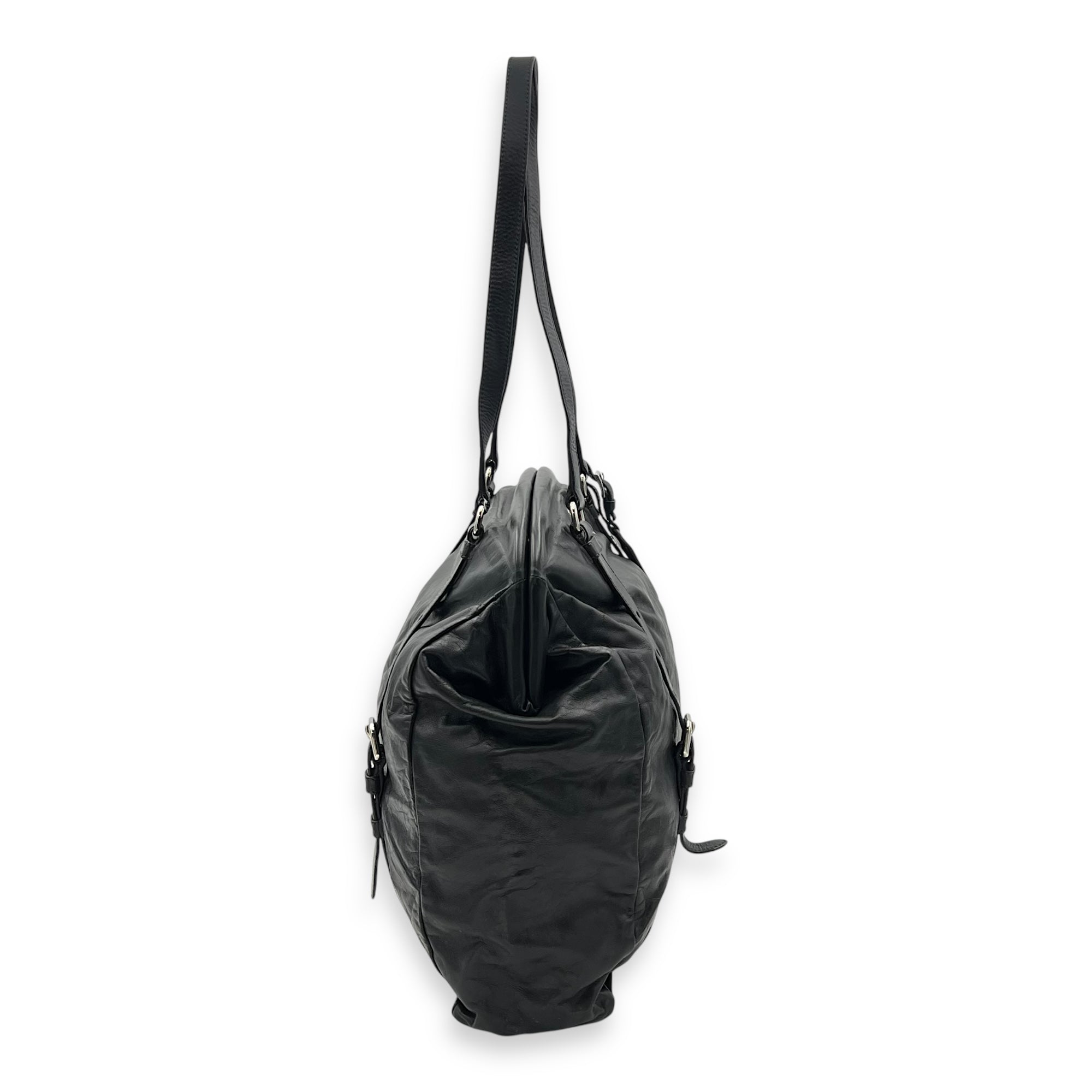 Prada Frame Shoulder Bag Black in Calfskin, Silver hardware_4