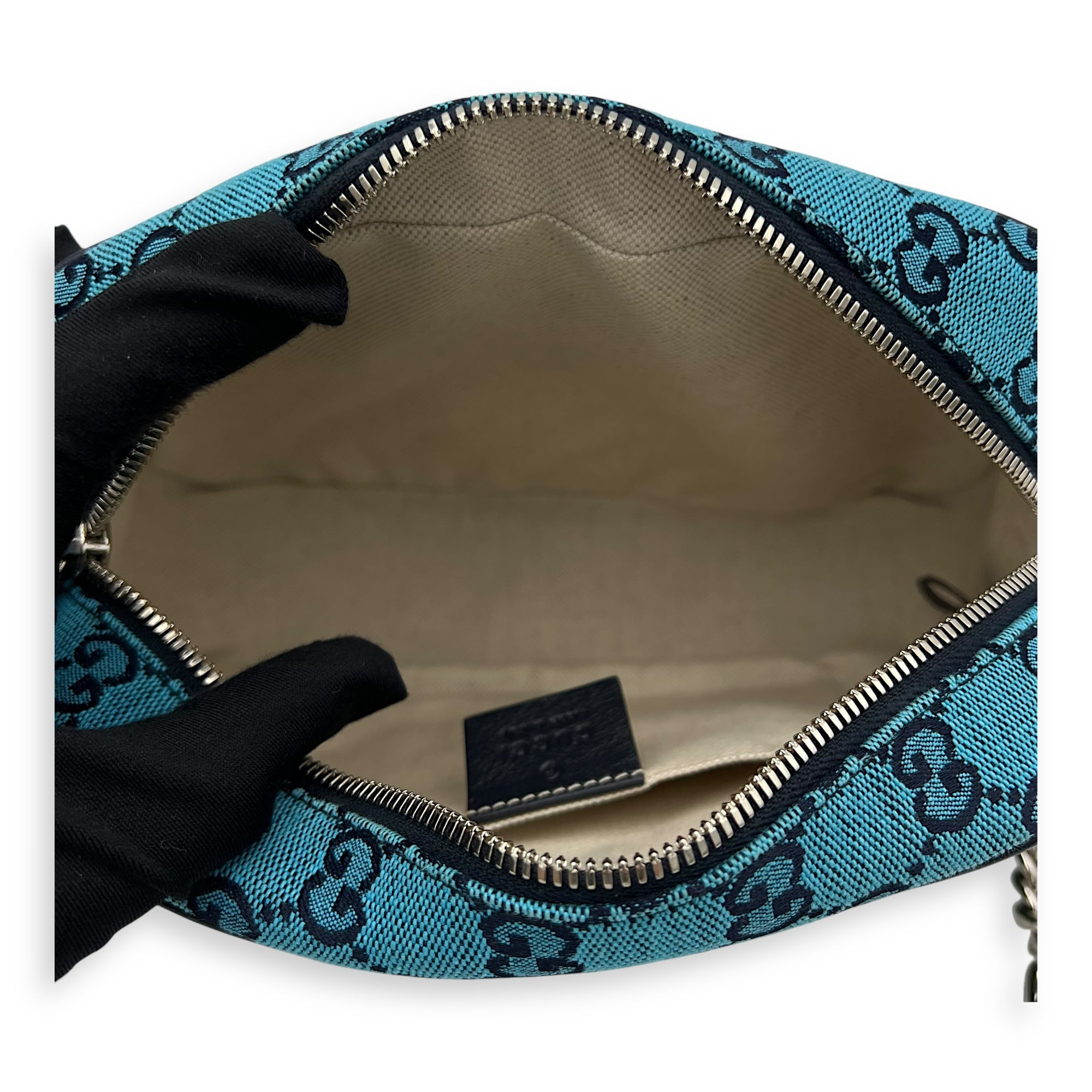 Gucci GG Crossbody Bag Pink in Denim, Silver hardware_6