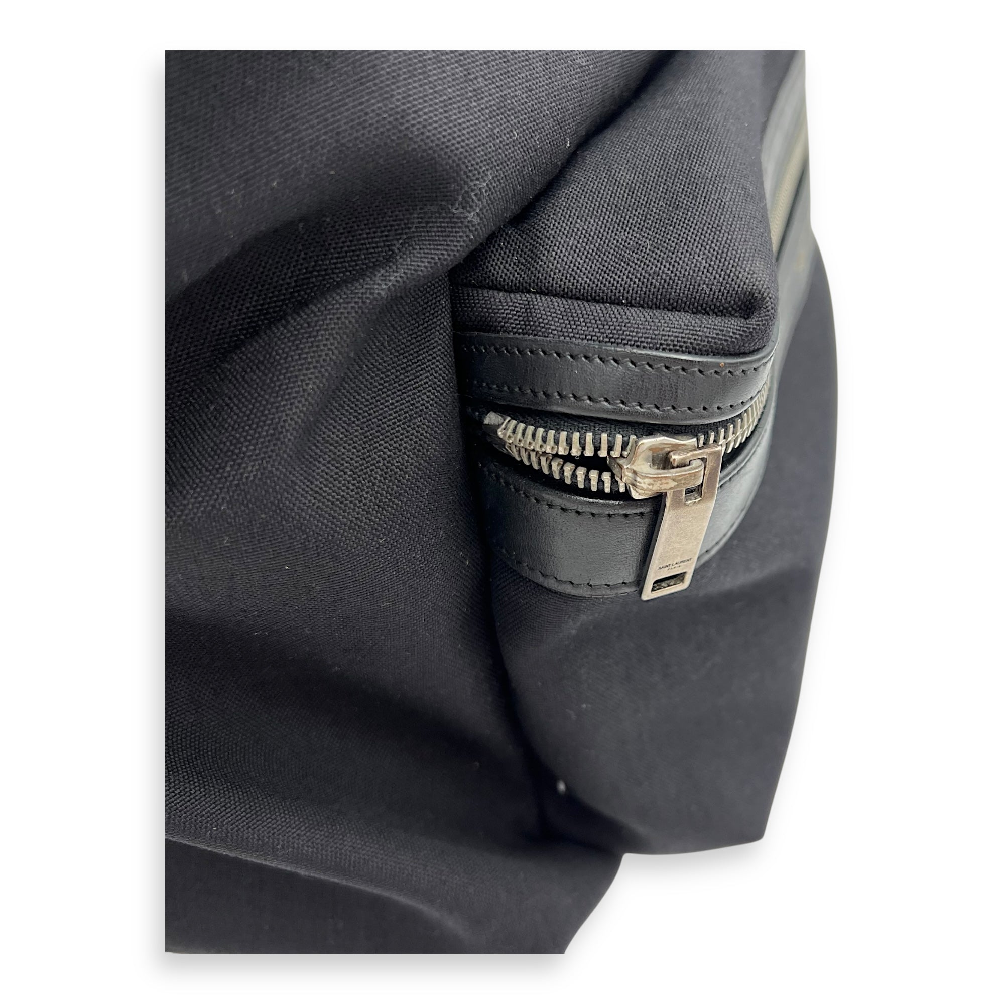 Saint Laurent Logo Backpack Black in Canvas, Silver hardware_9