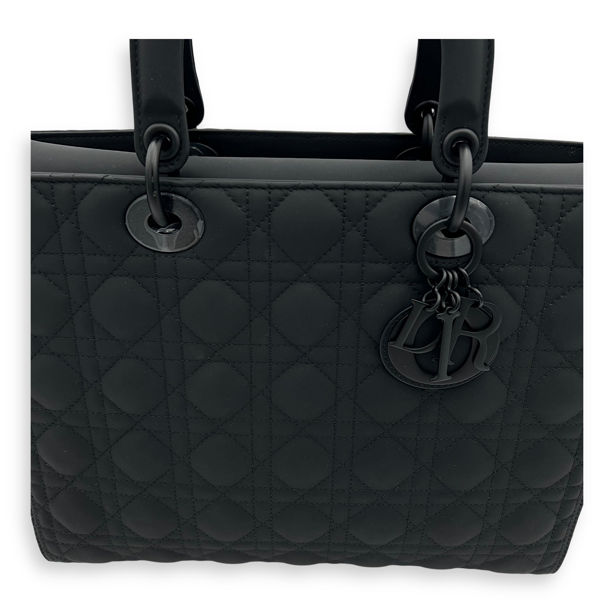 Christian Dior Lady Dior Large Black Top Handle Bag in Lambskin, Ultramatte hardware_7