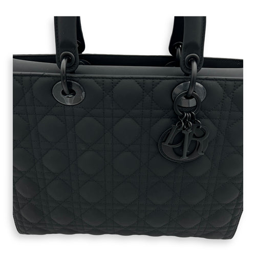 Christian Dior Lady Dior Large Black Top Handle Bag in Lambskin, Ultramatte hardware_7