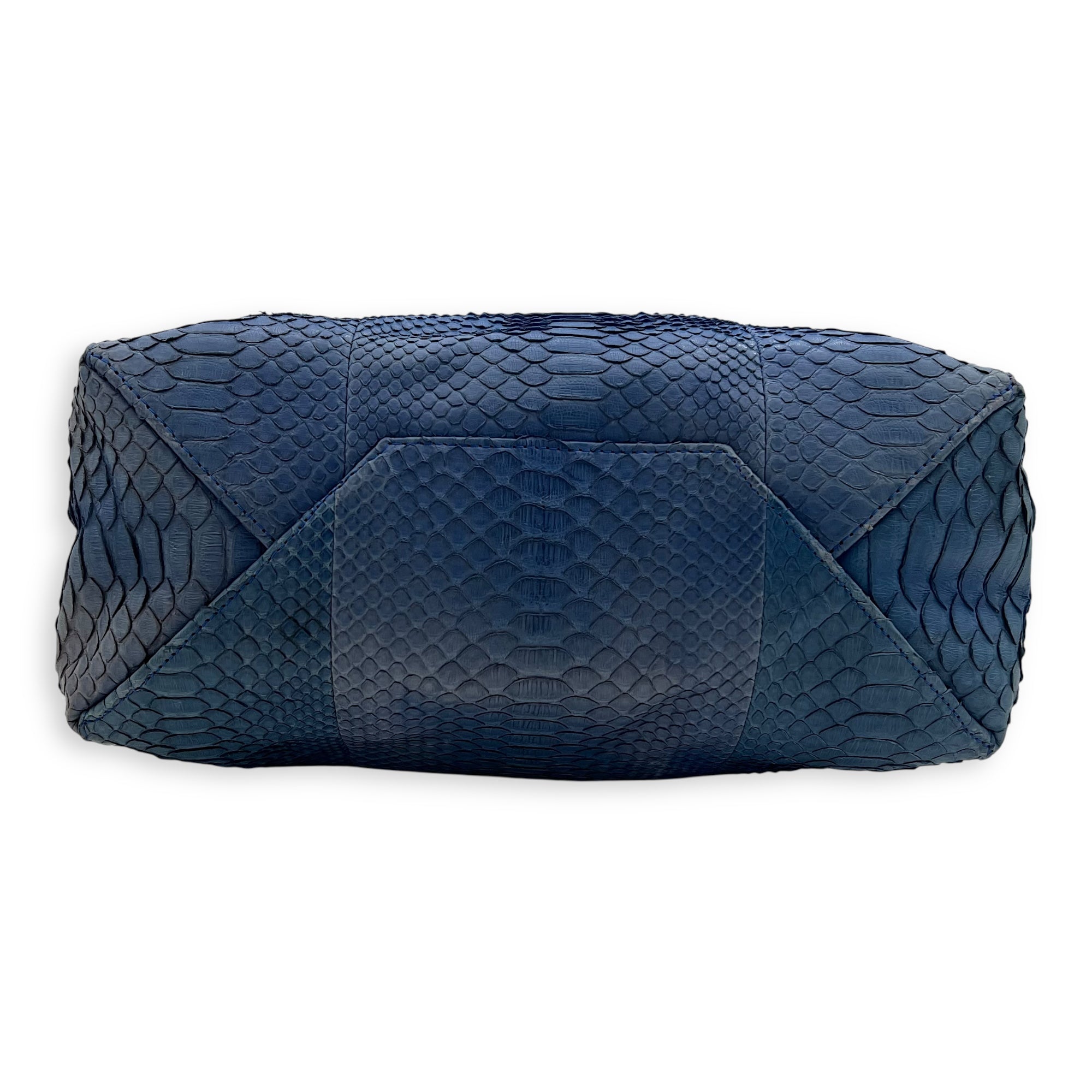 Celine Cabas Tote Bag Blue in Python Leather, Gold hardware_5